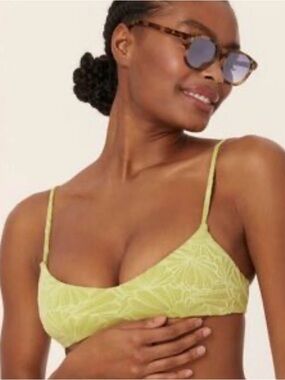 Andie Lime Green Bikini Top with Floral Trim